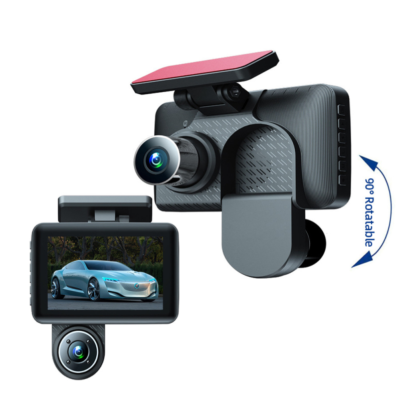 3-kamerni auto dash cam prednjim i stražnjim videom, 4,0-inčni dodirni zaslon, 1080p, 140° kut vidljivosti, petlja snimanja