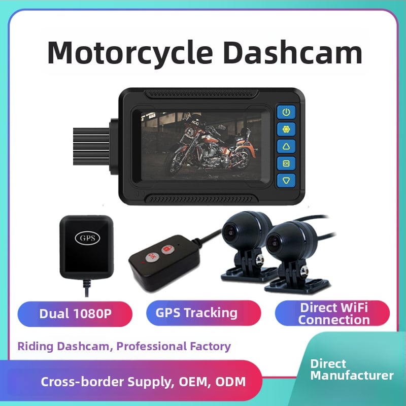 Dash cam pre motocykel so dvomi objektívmi, predná a zadná kamera, 1080p, 120° zorný uhol, Wi-Fi, 3.0-palcový displej