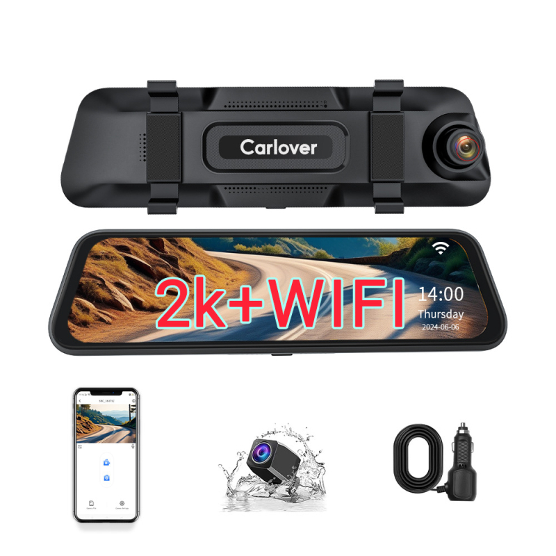 Dash cam s dvostrukom kamerom, 140° kut gledanja, 1440P video, 4MP fotografije, Wi‑Fi, cikličko snimanje, nadzor parkiranja, pomoć pri promjeni trake, upozorenje na sudar s vozilom ispred, poboljšano noćno vida