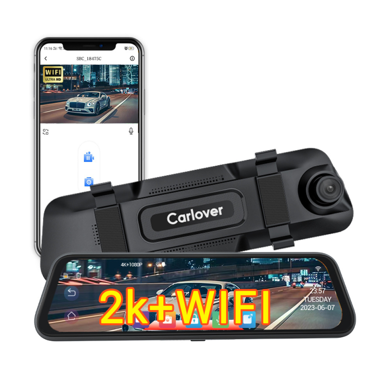 Dash cam s dvostrukom kamerom, 140° kut gledanja, 1440P video, 4MP fotografije, Wi‑Fi, cikličko snimanje, nadzor parkiranja, pomoć pri promjeni trake, upozorenje na sudar s vozilom ispred, poboljšano noćno vida