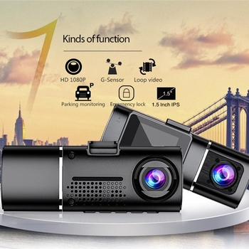 Autóba szánt dash kamera dupla felvétellel elöl és belül, éjszakai látás, 1,5 Hüvelykes kijelző, 1080p, 140°-os látószög