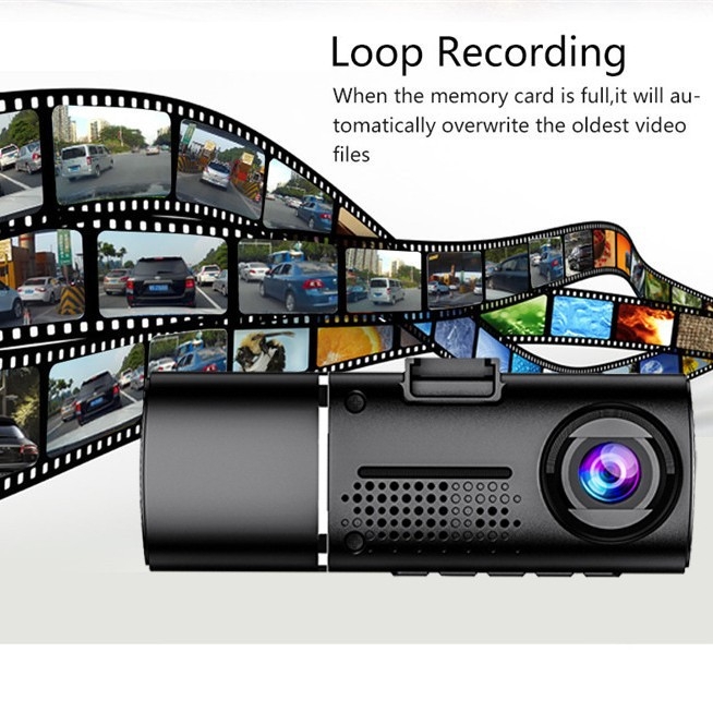 Autóba szánt dash kamera dupla felvétellel elöl és belül, éjszakai látás, 1,5 Hüvelykes kijelző, 1080p, 140°-os látószög