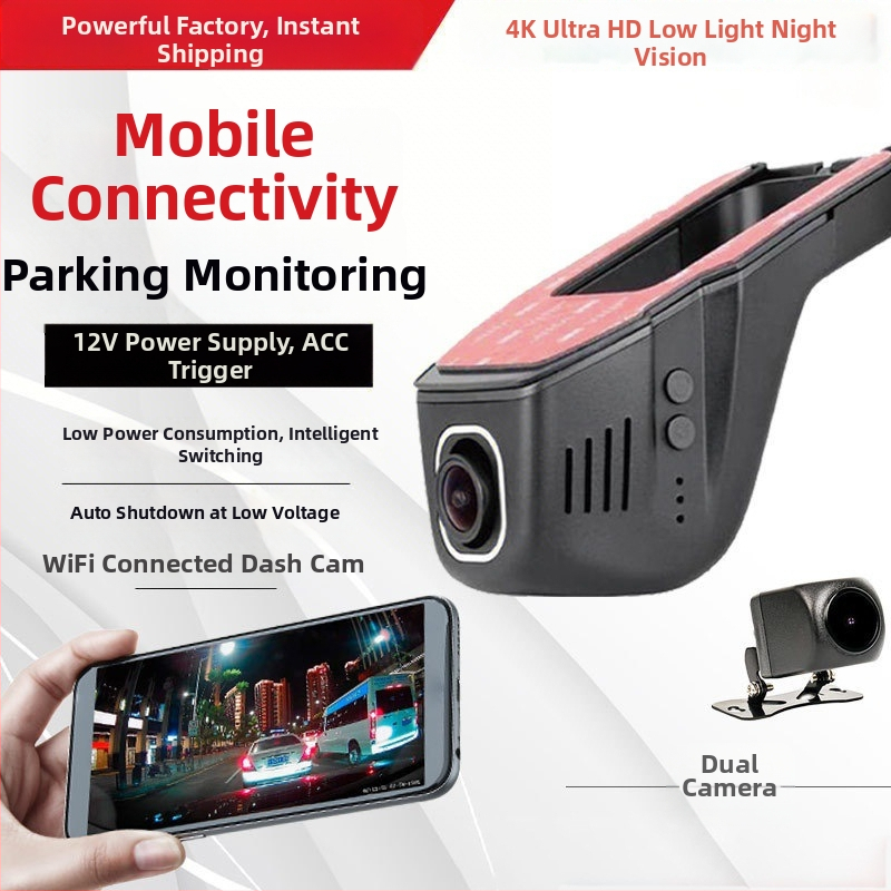4K skrivena automobilna kamera s Wi‑Fi i povezivanjem na telefon, napajanje ACC/USB, jednokanalsko ili dvokanalsko snimanje