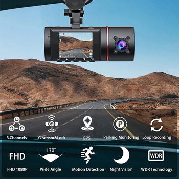 2-inčna privatni model dash kamere s tri leće, 1080p snimanje, auto video rekorder