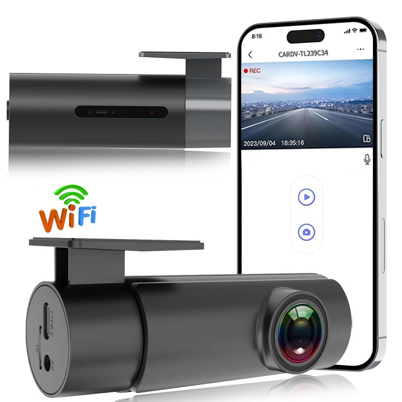 Automobilska dash kamera s WiFi i upravljanjem putem aplikacije, 1080p, 140° objektiv, nadzor parkiranja, noćno snimanje, cikličko snimanje, USB