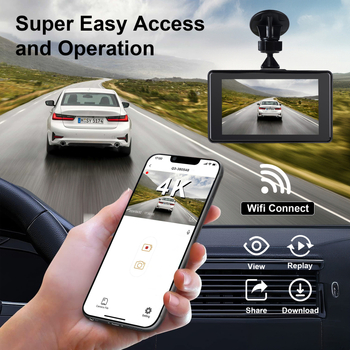 A22 Dash Cam 4K Ultra HD s Wi‑Fi, ADAS BSD, prednje i stražnje dvostruko snimanje