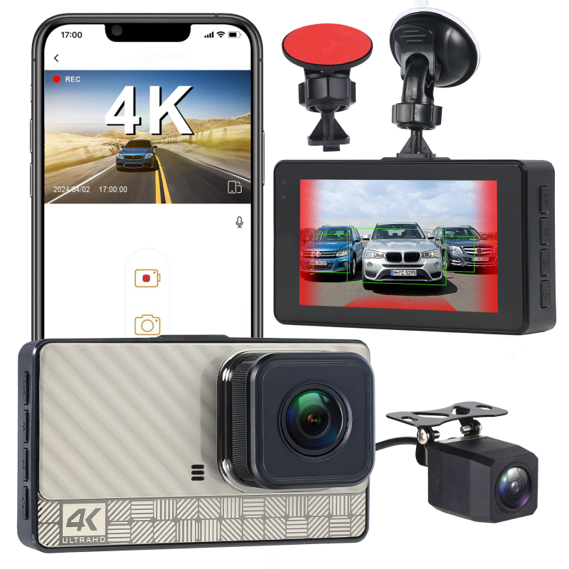 A22 Dash Cam 4K Ultra HD s Wi‑Fi, ADAS BSD, prednje i stražnje dvostruko snimanje