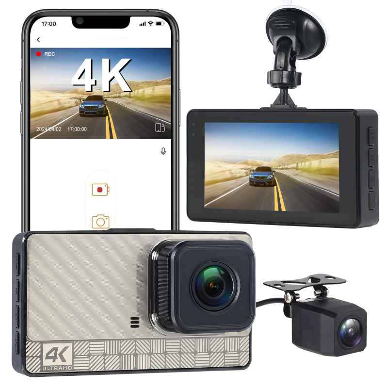 A22 Dash Cam 4K Ultra HD s Wi‑Fi, ADAS BSD, prednje i stražnje dvostruko snimanje
