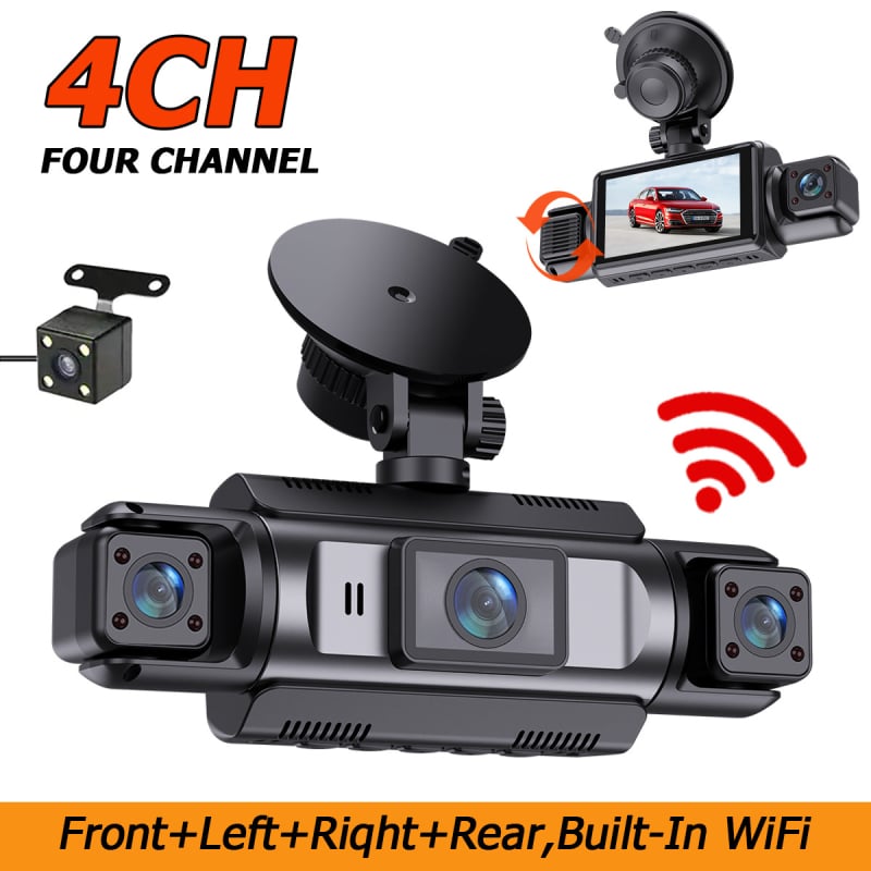 4-kanalna WiFi HD kamera za automobil s infracrvenim noćnim vidom i povezanostju s pametnim telefonom, 170° široki kut pogleda
