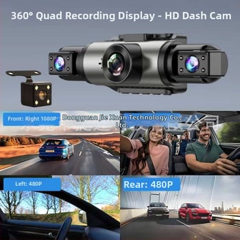 Skriveni auto DVR s četiri objektiva, 360° snimanje (prednja, unutarnja i stražnja kamera), IPS 1080p, loop snimanje, USB prijenos