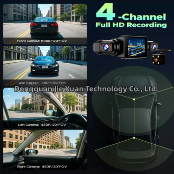 Skriveni auto DVR s četiri objektiva, 360° snimanje (prednja, unutarnja i stražnja kamera), IPS 1080p, loop snimanje, USB prijenos
