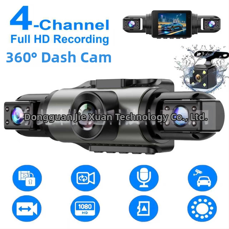 Skriveni auto DVR s četiri objektiva, 360° snimanje (prednja, unutarnja i stražnja kamera), IPS 1080p, loop snimanje, USB prijenos