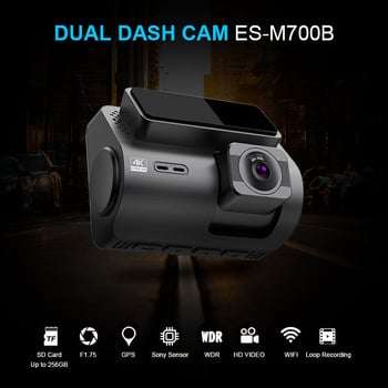 M700 dash cam s dvostrukim objektivom, prednja 4K i stražnja 1080p, Wi‑Fi, GPS