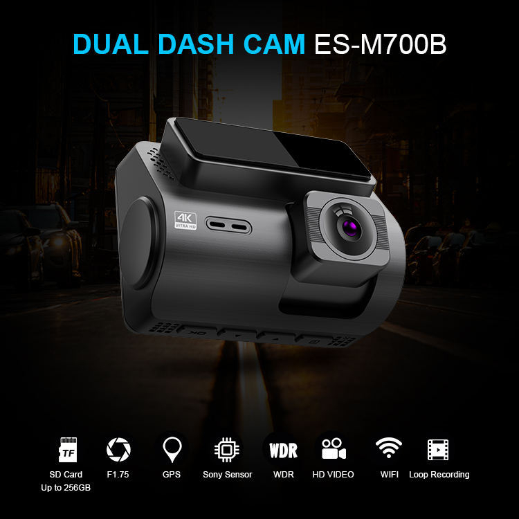 M700 dash cam s dvostrukim objektivom, prednja 4K i stražnja 1080p, Wi‑Fi, GPS