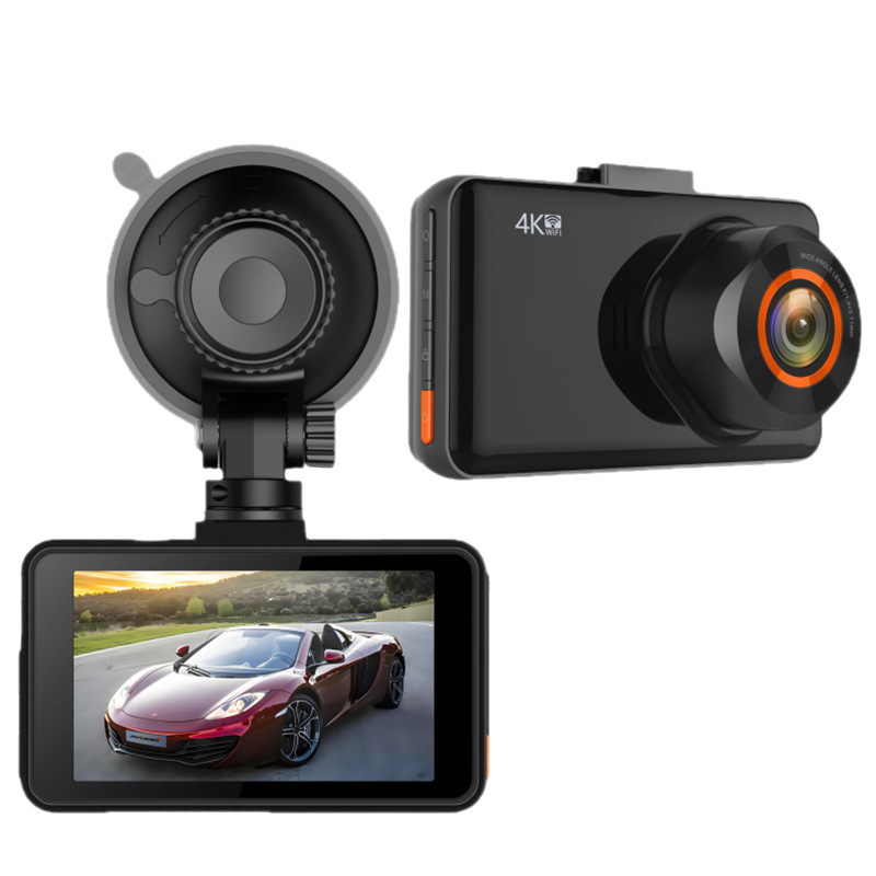 4K dash cam s prednjim i stražnjim dvostrukim lećama, 3,0-inčni zaslon, Wi‑Fi, ciklično snimanje