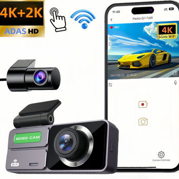 Autó Dash Cam ADAS-sal, 4K+2K, elő- és hátsó felvétel, Wi‑Fi, 170° látószög
