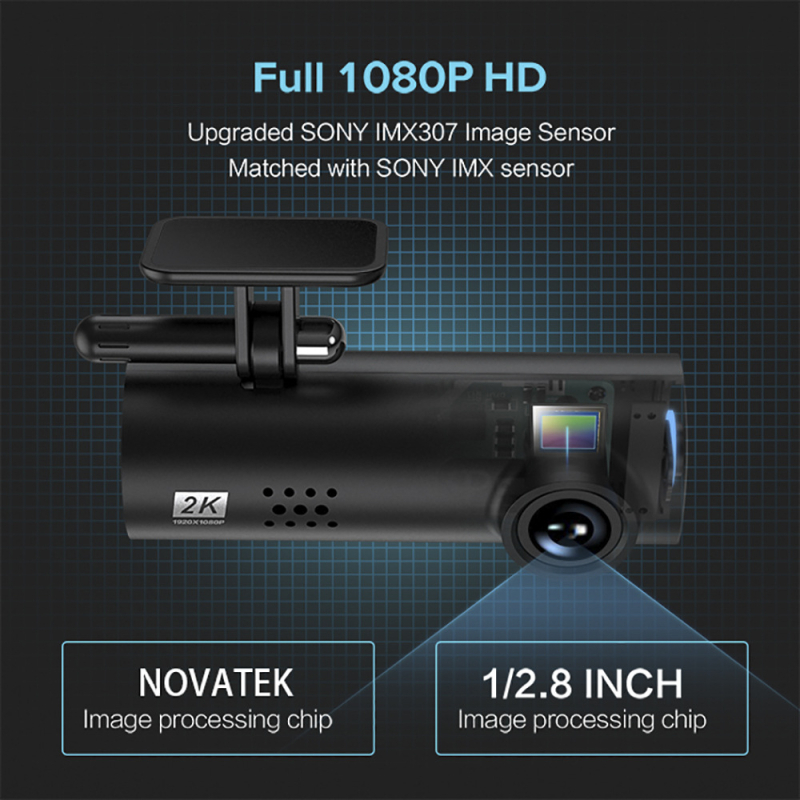 Automobilska dash kamera s Wi‑Fi, 2K HD, noćni vid, 170° široki kut, 24-satno praćenje parkiranja