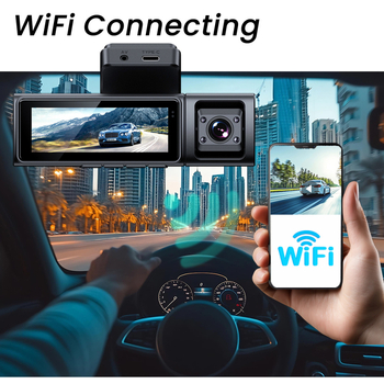 4K dash kamera s tri objektiva, Wi‑Fi, 170° široki kut, 256GB microSD, kružno snimanje