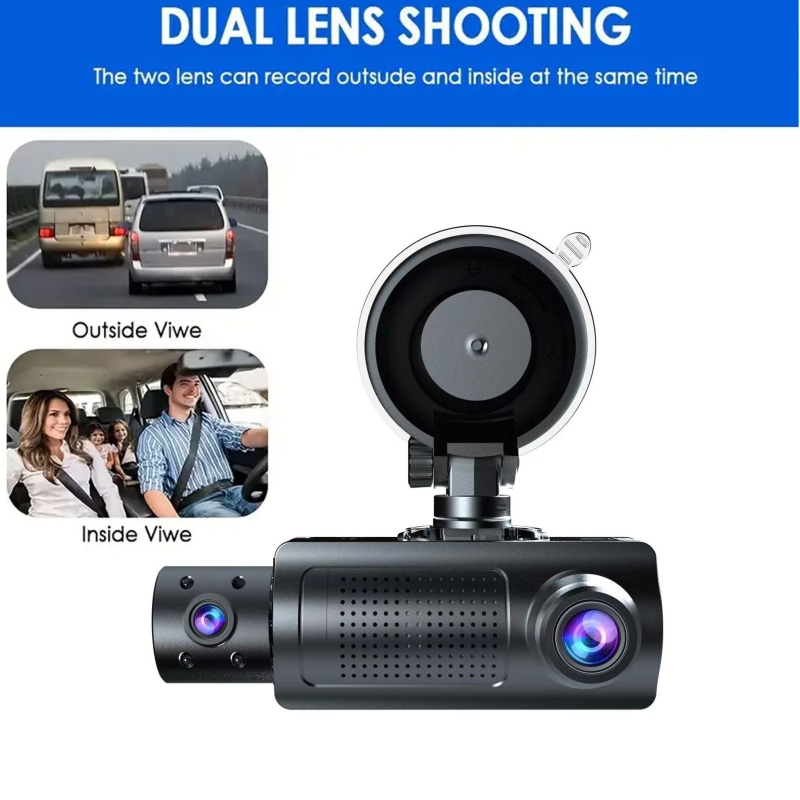 Yuecai dash cam s tri objektiva, 3,16 inčni HD 1080p zaslon i prikaz slike za vožnju unatrag