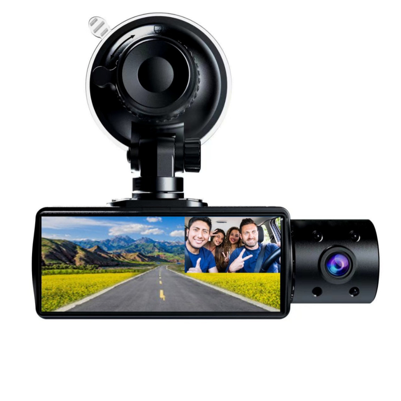 Yuecai dash cam s tri objektiva, 3,16 inčni HD 1080p zaslon i prikaz slike za vožnju unatrag