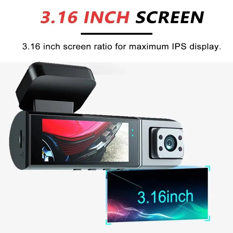 Automobilska dash cam s dvostrukim snimanjem prednje/stražnje, 1080p, 170° široki kut, 3,0 inčni zaslon, cikličko snimanje 4–6 sati, WiFi