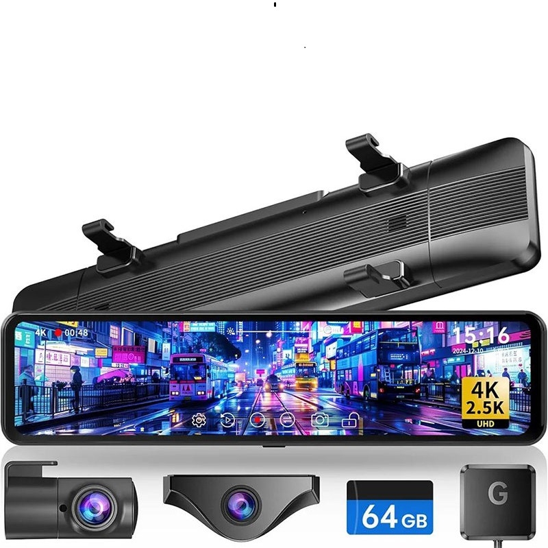 Automobilska kamera za retrovizor s dvostrukim objektivom, 2160p, 170° širokokutni, 12-inch dodirni zaslon, ciklično snimanje
