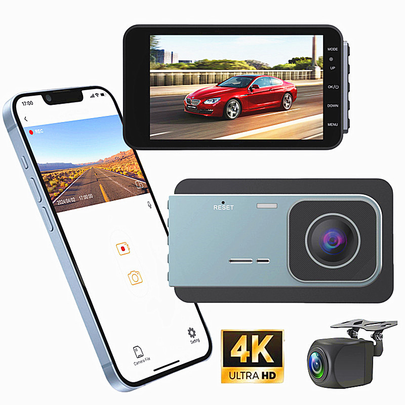 4K dvostruka dash cam s noćnim vidom, prednje i stražnje snimanje, 4,0 inčni zaslon, nadzor parkiranja i reverzna slika