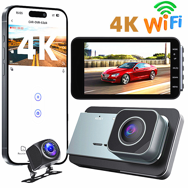 4K dvostruka dash cam s noćnim vidom, prednje i stražnje snimanje, 4,0 inčni zaslon, nadzor parkiranja i reverzna slika