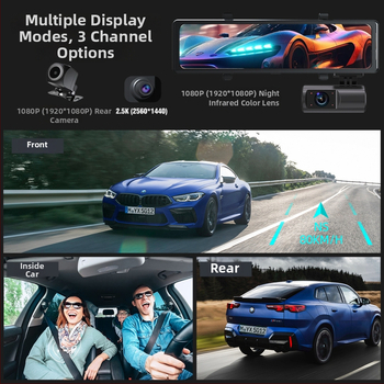 Automobilska dash kamera s tri objektiva, 2160P rezolucija, 140° široki kut, podrška TF kartici, noćno snimanje