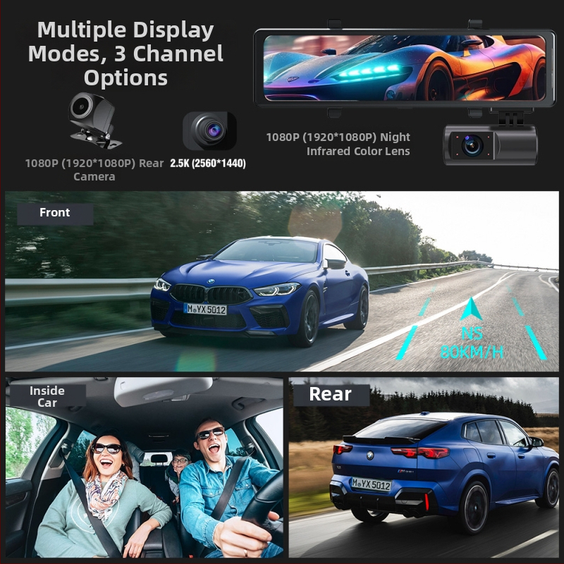 Automobilska dash kamera s tri objektiva, 2160P rezolucija, 140° široki kut, podrška TF kartici, noćno snimanje