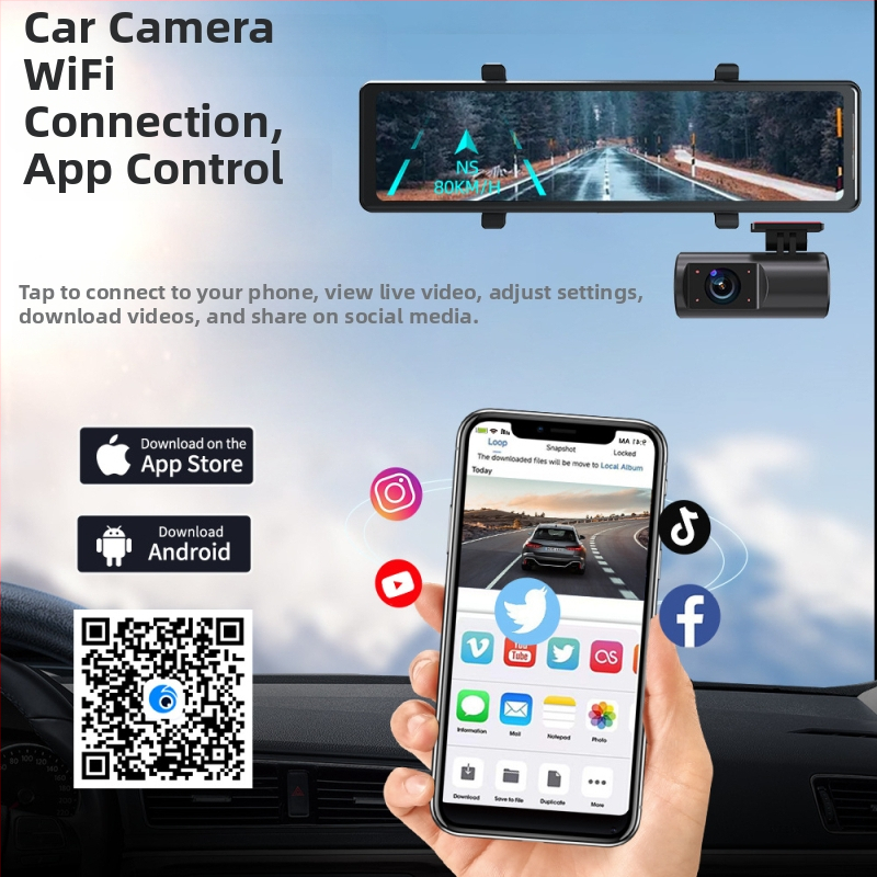 Automobilska dash kamera s tri objektiva, 2160P rezolucija, 140° široki kut, podrška TF kartici, noćno snimanje