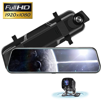 10-inčna dash kamera za automobil s dvostrukim snimanjem i zrcalom za retrovizor, HD 1080p, Wi‑Fi, GPS, 16GB TF kartica