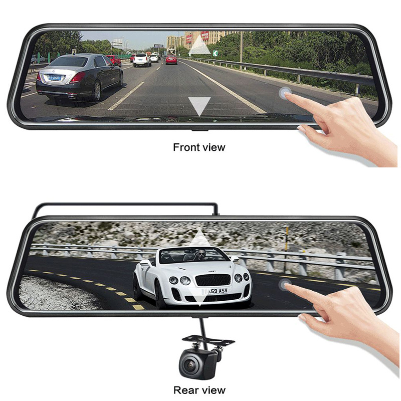 10-inčna dash kamera za automobil s dvostrukim snimanjem i zrcalom za retrovizor, HD 1080p, Wi‑Fi, GPS, 16GB TF kartica