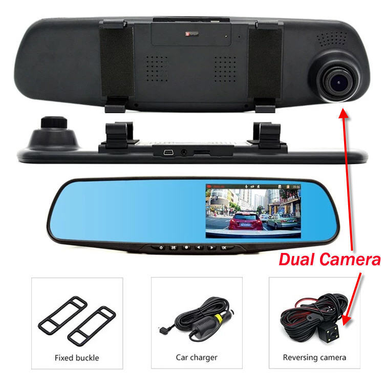 Dash cam za retrovizor s dvostrukim snimanjem, 1080p, 140° kut, 64GB TF kartica, USB sučelje