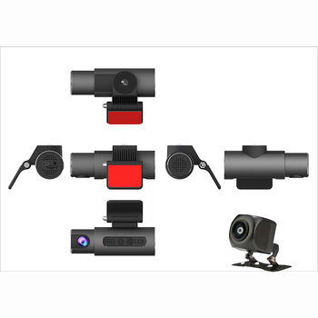 T3 automobilni DVR s tri kamere za unutrašnjost i vanjštinu, WiFi i APP povezanost, 140° široki kut, 5 MP senzor, podržava TF karticu do 128 GB, cikličko snimanje, napajanje 12-30 V