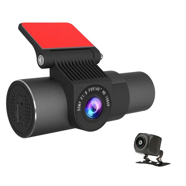 T3 automobilni DVR s tri kamere za unutrašnjost i vanjštinu, WiFi i APP povezanost, 140° široki kut, 5 MP senzor, podržava TF karticu do 128 GB, cikličko snimanje, napajanje 12-30 V