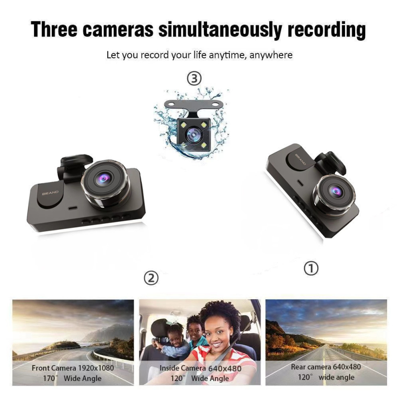 Y15 trokamerični auto DVR, 1080p HD, s prikazom vožnje unazad i trostrukim snimanjem