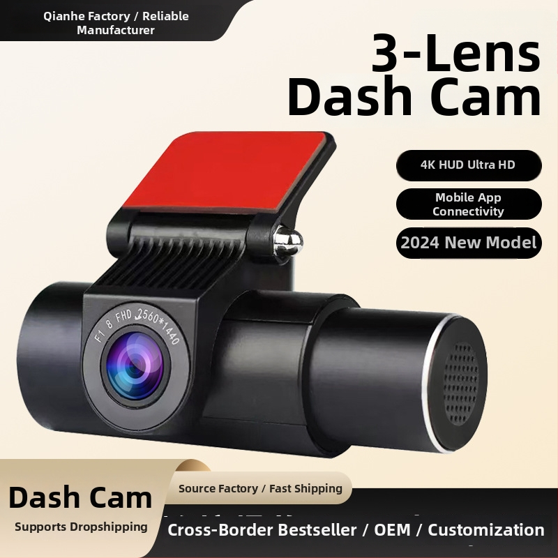 4K háromlencsés, képernyő nélküli autó-dash kamera Wi-Fi-vel, 360° látómező, éjjellátás, parkolás monitorozás és ciklikus felvétel