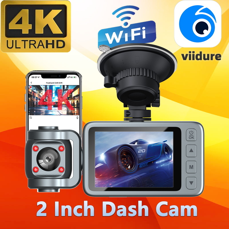 3‑lenteska 4K automobilska dash cam s WiFi, 170° kut gledanja, ciklično snimanje