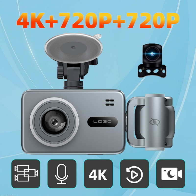 3‑lenteska 4K automobilska dash cam s WiFi, 170° kut gledanja, ciklično snimanje