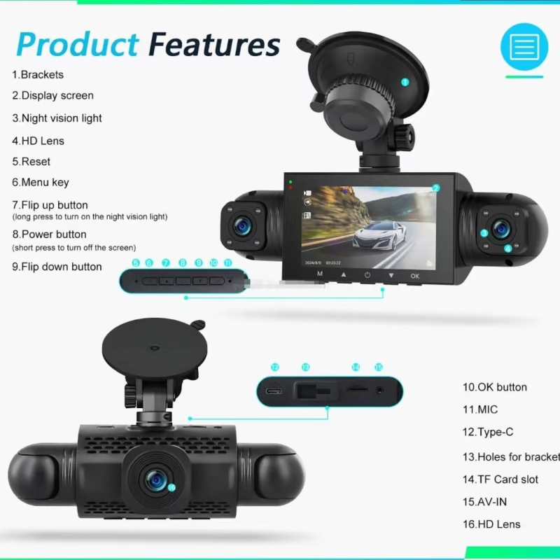Automobilski DVR s četiri leće, 1080P HD, infracrveno noćno snimanje, prednje i stražnje snimanje, 140° široki kut