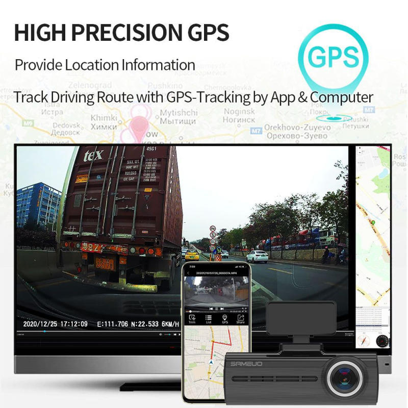 Dvojkanalna GPS dash kamera s Wi-Fi, diskretan dizajn, 1600P