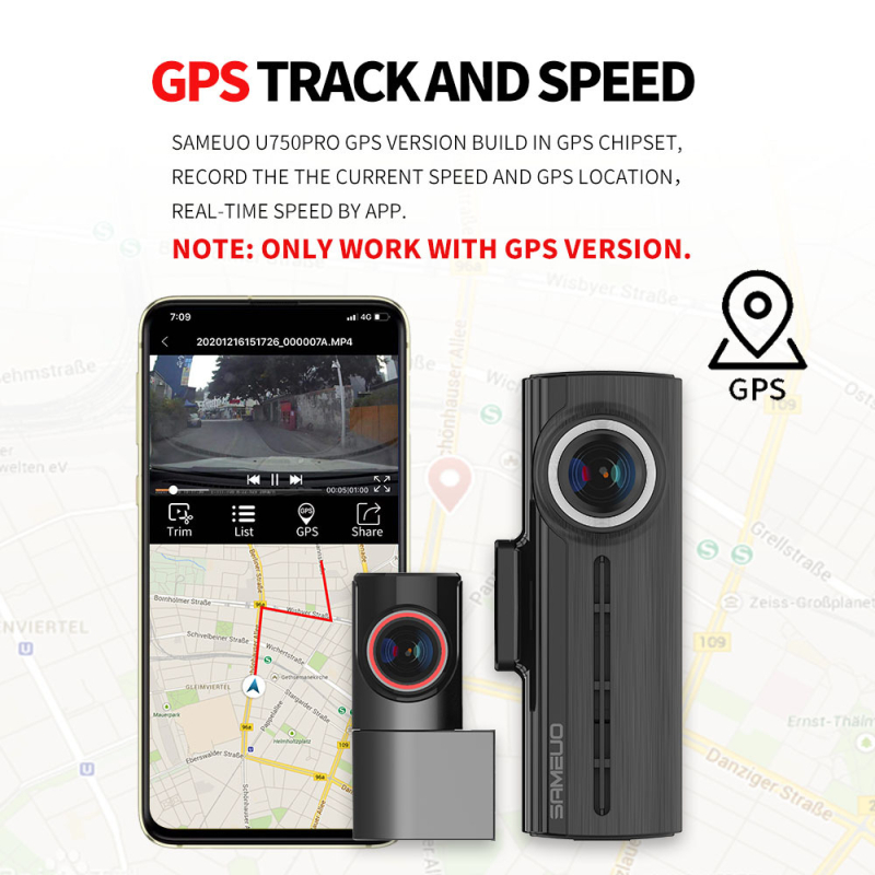 Dvojkanalna GPS dash kamera s Wi-Fi, diskretan dizajn, 1600P