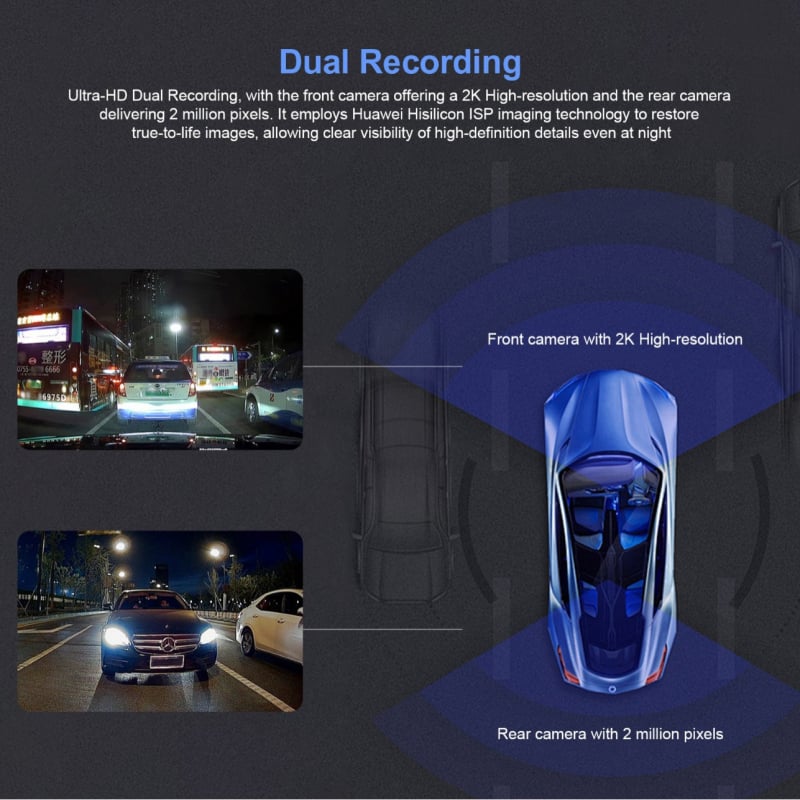 Automobilska dash kamera 4G, 2K+1080P, ADAS, G-senzor i GPS (4G, 2K+1080P, ADAS, G-senzor, GPS)