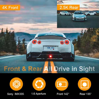 Automobilski DVR 4K prednji i stražnji dvostruki zapis, Wi‑Fi, 2,0-inčni zaslon, 160° kut gledanja, 24-satno praćenje parkiranja