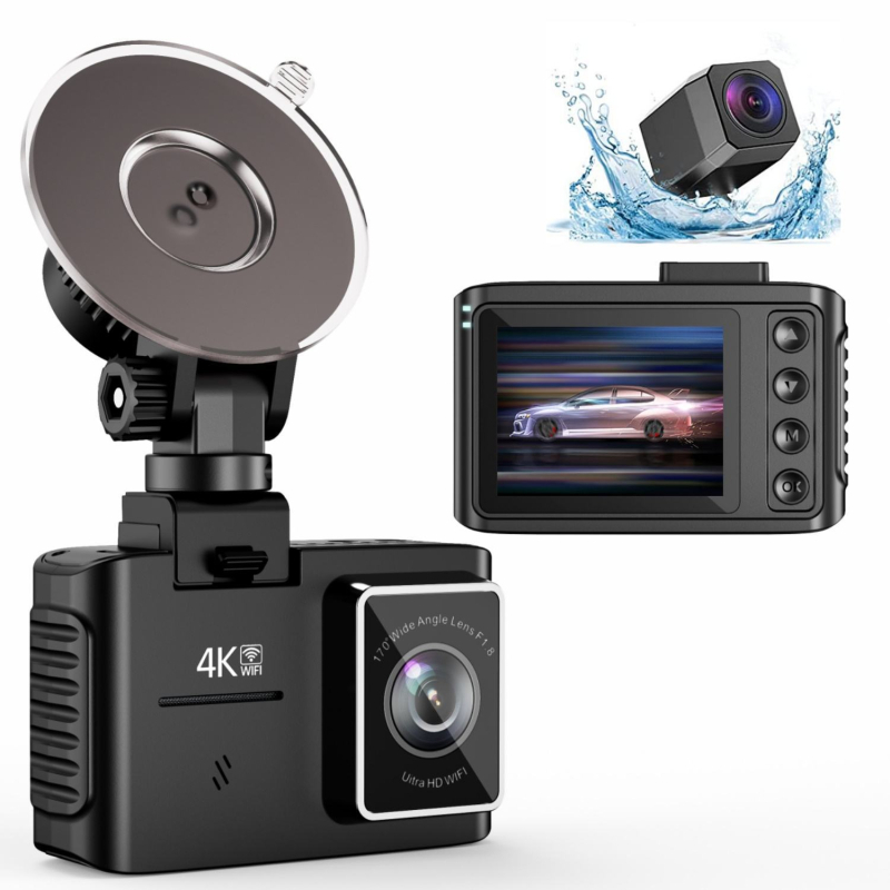 Automobilski DVR 4K prednji i stražnji dvostruki zapis, Wi‑Fi, 2,0-inčni zaslon, 160° kut gledanja, 24-satno praćenje parkiranja