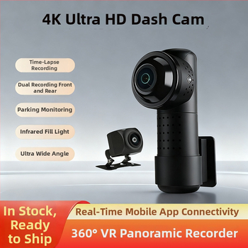 360° panoramska 4K dash kamera s bežičnom aplikacijom, prednja i stražnja dvostruka leća, bez zaslona