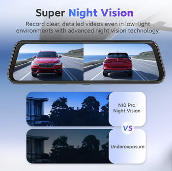 Двуканален автомобилен видеорегистратор: преден 4K / заден 2K, 9,66-инчов тъч екран, WiFi със смарт приложение, 160° зрителен ъгъл, обектив F1.8