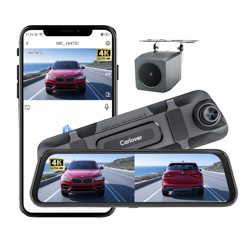 Двуканален автомобилен видеорегистратор: преден 4K / заден 2K, 9,66-инчов тъч екран, WiFi със смарт приложение, 160° зрителен ъгъл, обектив F1.8