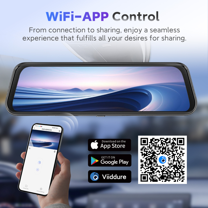 Двуканален автомобилен видеорегистратор: преден 4K / заден 2K, 9,66-инчов тъч екран, WiFi със смарт приложение, 160° зрителен ъгъл, обектив F1.8